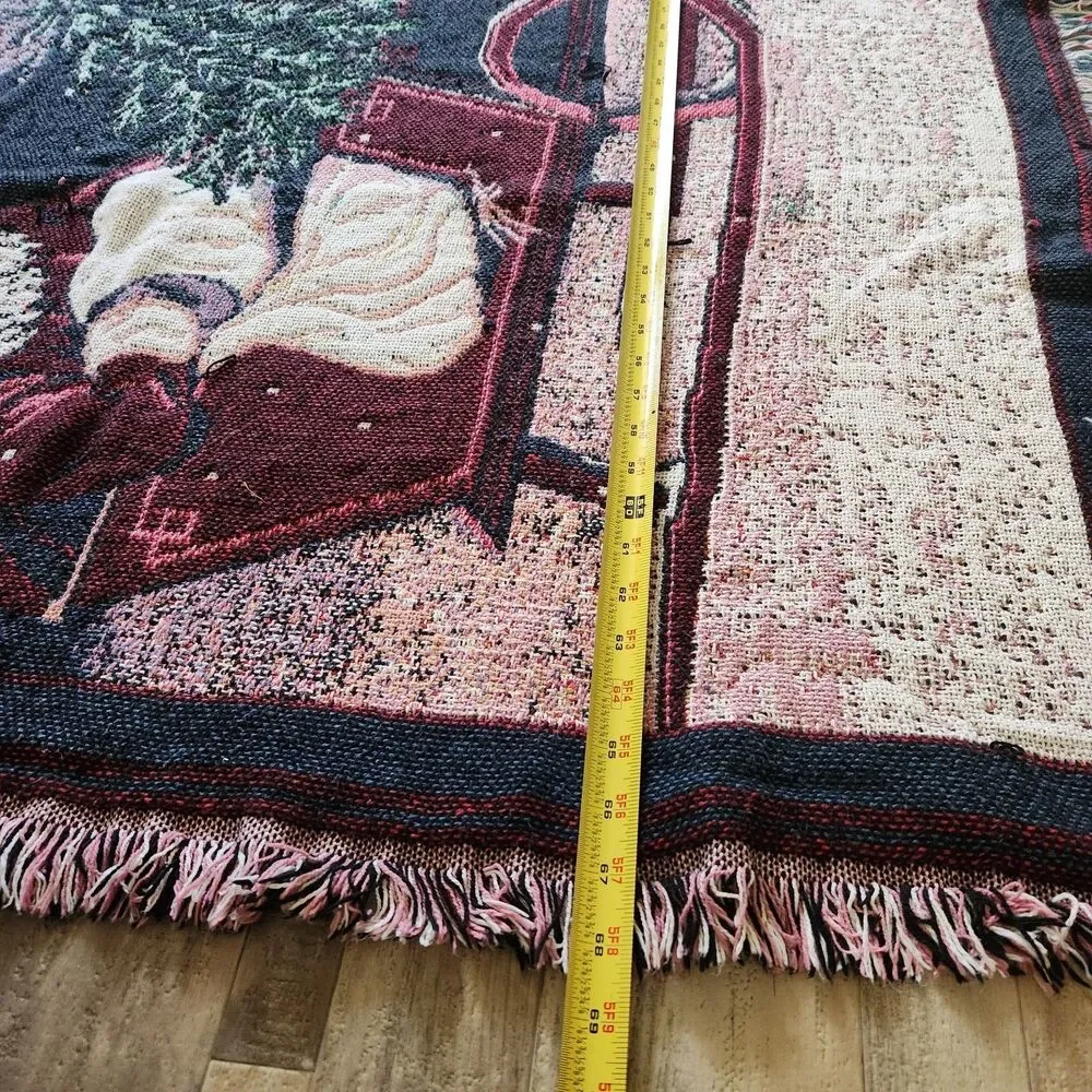Christmas Sledding Children Woven Victorian Tapestry Throw W/Fringe 68